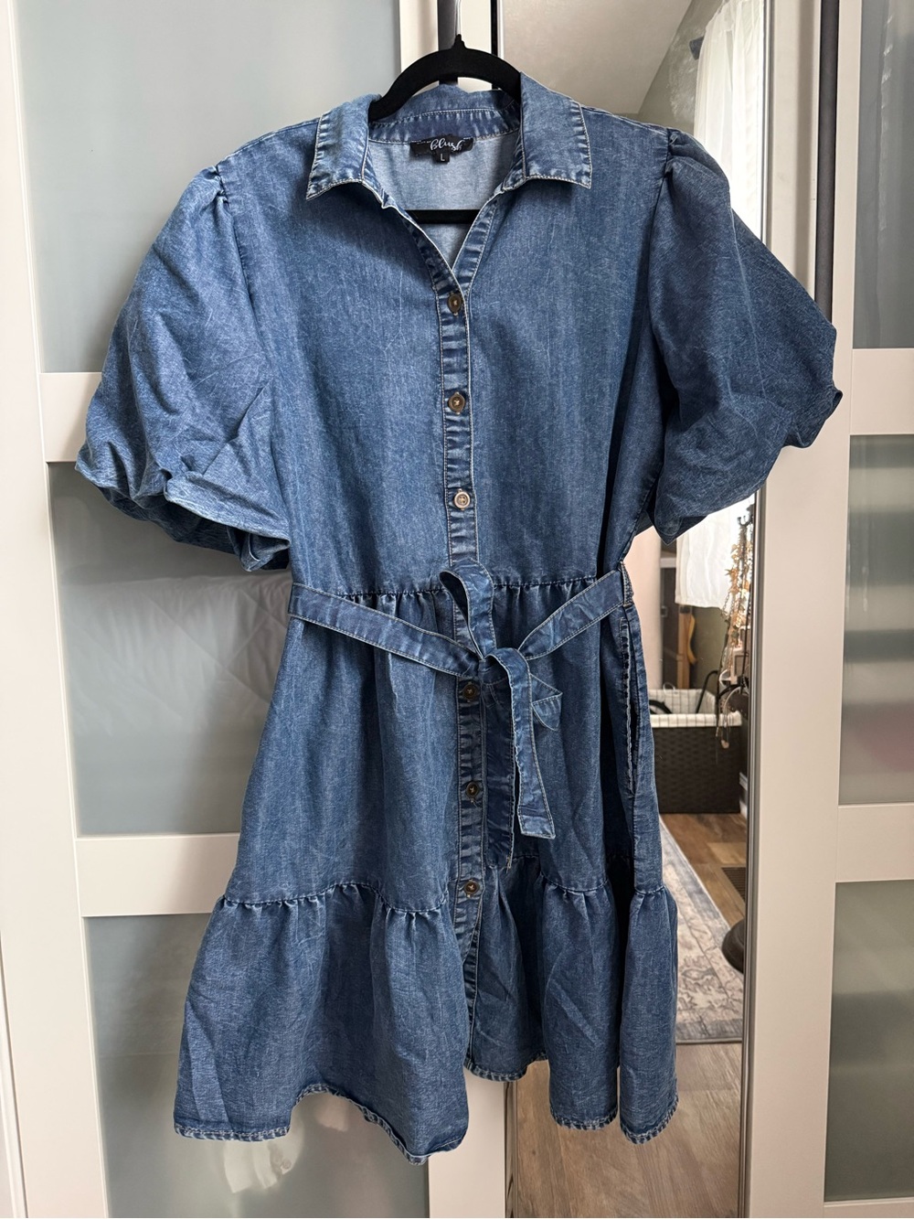 Blush Light Blue Denim Dress with Button Detail